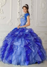 Discount Royal Blue Puffy Strapless for 2014 Beading Quinceanera Dress with Ruffles