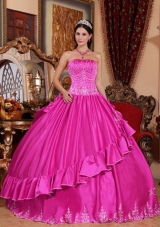 Exclusive Strapless Taffeta Full Length Quinceanera Dress with Appliques