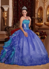 2014 Cheap Puffy Blue Ruffles Quinceanera Dress with Embroidery