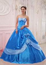 2014 Elegant Puffy Sweetheart Appliques and Beading Quinceanera Dress with Bow
