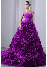 A-Line / Princess Sweetheart Court Train Quinceanea Dress with Rolling Flowers