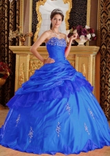 2014 Blue Ball Gown Sweetheart Beading Quinceanera Dress with Appliques