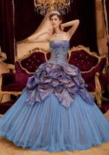 2014 Colourful Puffy Strapless Beading Quinceanera Dress with Pick-ups