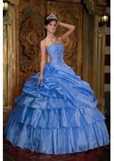 2014 Cute Aqua Blue Puffy Quinceanera Dress with Beading and Hand Made Flower