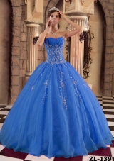 2014 Popular Blue Puffy Beading Quinceanera Dress with Appliques