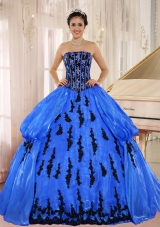 Blue 2014 New Arrival Strapkess Embroidery Decorate For Quinceanera Dress