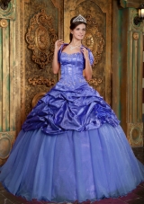 Exquisite Purple Puffy Sweetheart Beading and Appliques Quinceanera Dress for 2014