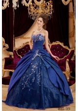 Quinceanera Dress in Blue Puffy for 2014 Sweetheart with Beading and Appliques