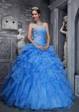Beautiful Sweetheart Blue Quinceanera Dress with Beading and Appliques for 2014
