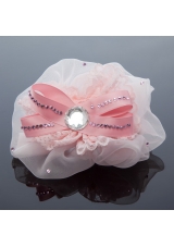 2014 Lace and Tulle Pink Hair Ornament with Rhinestone