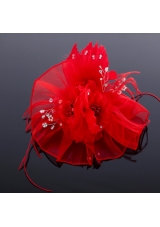 Elegant Feather Red Imitation Pearls Fascinators for Wedding