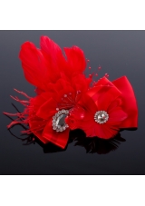 Romantic Red Feather and Satin Hair Flowers