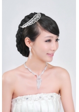 Elegant Alloy With Rhinestone Ladies' Necklace and Headpiece