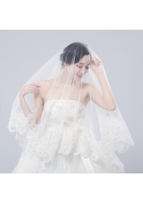 One-Tier Drop Veil Bridal Veils with Lace Appliques Edge