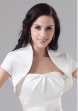 White Taffeta Short Sleeves White Jacket for Wedding Party