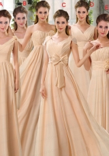 2015 Fashionable Champagne Ruching Chiffon Bridesmaid Dresses