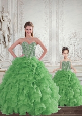 Remarkable Beading and Ruffles Green Princesita Dress for 2015 Spring