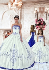2015 LuxuriousWhite Princesita Dress with Blue Embroidery