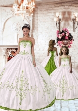 2015 New Arrival White Princesita Dress with Green Embroidery