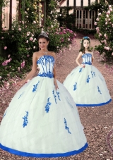 2015 Top Seller White and Blue Princesita Dress with Appliques