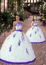 Affordable White and Purple Princesita Dress with Appliques