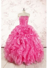 2015 Pretty Hot Pink Quinceanera Dresses with Appliques and Ruffles
