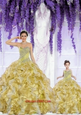 2015 Popular Organza Beading and Ruffles Gold Princesita Dress