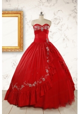 2015 Cheap Sweetheart Red Puffy Quinceanera Dresses with Embroidery
