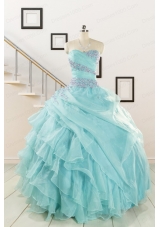 Beading and Ruffles Pretty Quinceanera Dresses in Aqua Blue for 2015