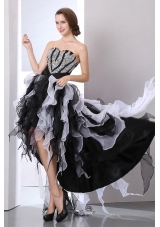 High Low Beading Ruffles A-line Sweetheart Prom Dress High Low Beading in White and Black  for 2015