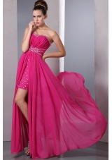 Hot Pink Column Sweetheart Floor Length Beading Prom Dress for 2015