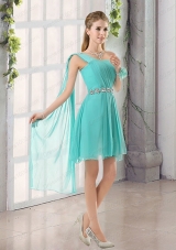 One Shoulder A Line Beading and Ruching Prom Dress with Lace Up