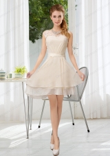 Bateau Belt Mini Length Prom Dress with Lace Up