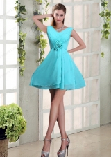 Ruching and Hand Made Flowers V Neck A Line Prom Dress