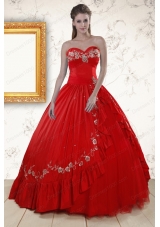 2015 Cheap Sweetheart Red Puffy Quinceanera Dresses with Embroidery