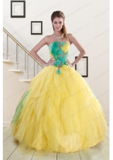 2015 Classical Multi Color Quinceanera Dresses with Hand Made Flowers