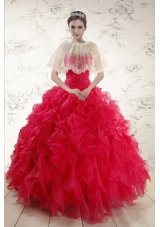 2015 Elegant Sweetheart Beading Quinceanera Dresses in Red