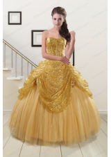 2015 Most Popular Sweetheart Cheap Quinceanera Dresses in Gold
