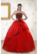 Cheap Red Appliques Strapless Quinceanera Dresses for 2015