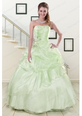 Most Popular Strapless Yellow Green Quinceanera Gowns with Beading