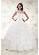 New Style White Sequins Ball Gown Quinceanera Dresses for 2015