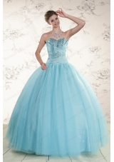 Most Popular Beading 2015 Quinceanera Gowns in Baby Blue