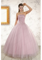 Most Popular Light Pink Strapless Elegant Quinceanera Gowns with Appliques