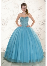 fashionable Ball Gown Beaded Quinceanera Dress in Baby Blue