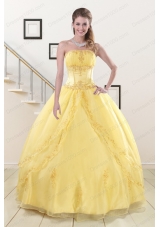 Elegant Yellow 2015 Quinceanera Dresses with Strapless