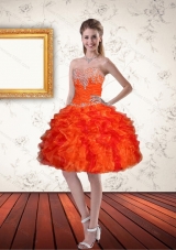 Beautiful Sweetheart Orange Prom Dresses with Ruffles and Beading
