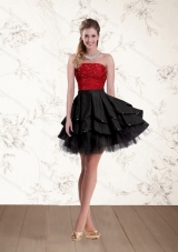 2015 Fashionable Strapless Beaded Prom Dresses in Red and Black