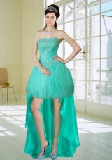 Apple Green Strapess High Low Prom Dresses with Embroidery and Beading