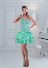 Fashionable Apple Green Sweetheart Ruffled Beaded Beautiful Prom Dresses for 2015