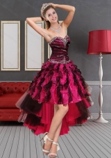 Fashionable Multi Color High Low Sweetheart Prom Dresses with Beading and Ruffles